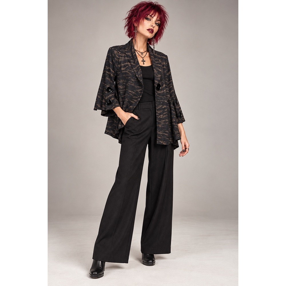 Yushi Size M Black Marbled Draped Jacket Button Sleeve